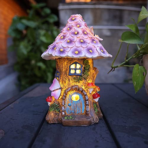 AnnaStore Fairy Garden House Casas de Hadas Iluminadas al aire Libre Estatuas de Energía Solar Decoración de Jardín...
