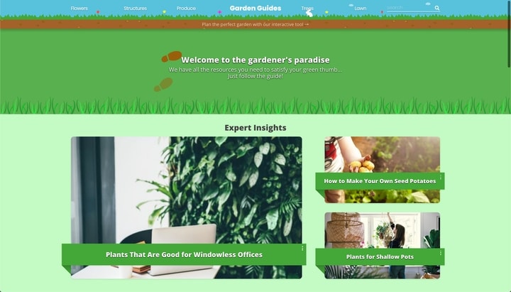 página de inicio del sitio web de guías de jardinería