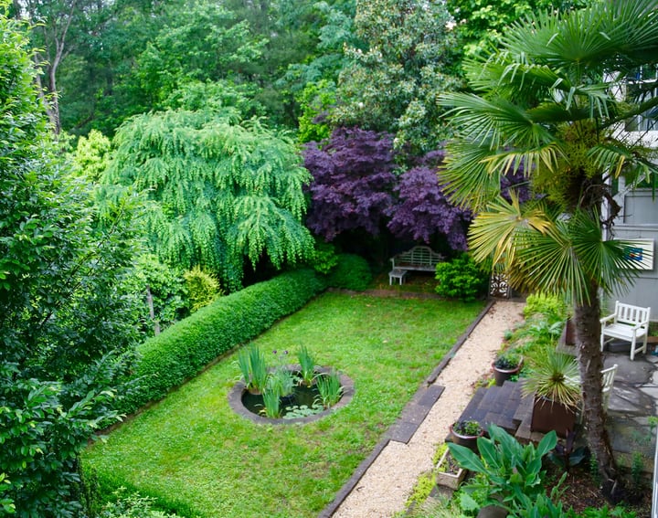 patio pavimentado terraza jardín